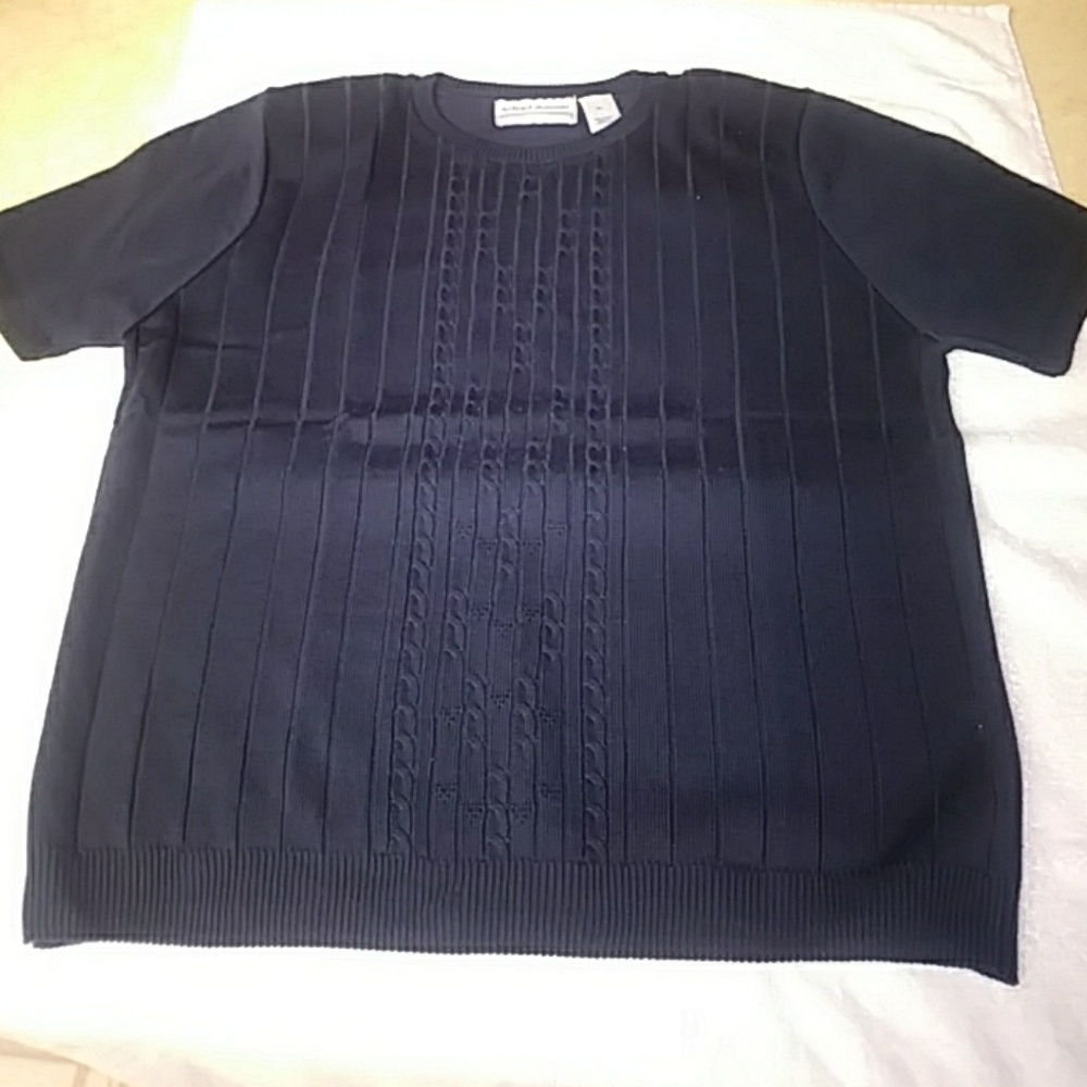 Alfred Dunner Navy Short Sleeve Sweater